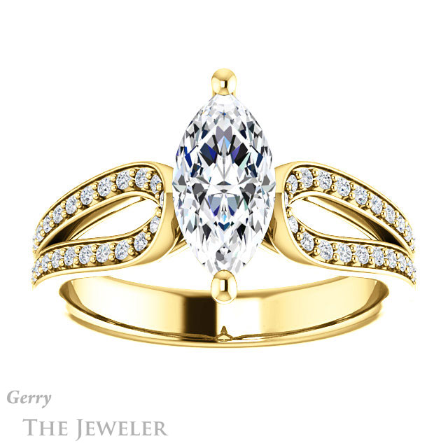 Marquise Cut Forever One Moissanite Engagement Ring #GTJ1198-marquise-fb-y 1 Marquise Cut Forever Brilliant Moissanite Engagement Ring #GTJ1198-marquise-fb-y