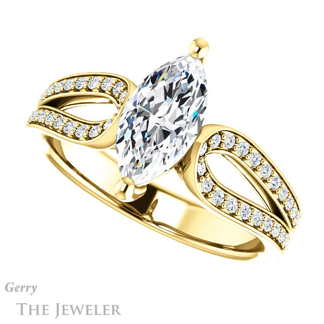 Marquise Cut Forever One Moissanite Engagement Ring #GTJ1198-marquise-fb-y 5 Marquise Cut Forever Brilliant Moissanite Engagement Ring #GTJ1198-marquise-fb-y