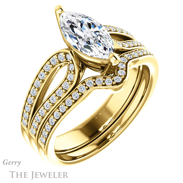 Marquise Cut Forever One Moissanite Engagement Ring #GTJ1198-marquise-fb-y 6 Marquise Cut Forever Brilliant Moissanite Engagement Ring #GTJ1198-marquise-fb-y