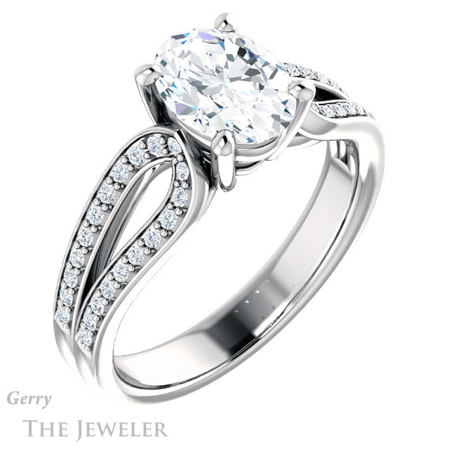 Oval Shaped Forever One Moissanite Engagement Ring #GTJ1198-oval-fo-w