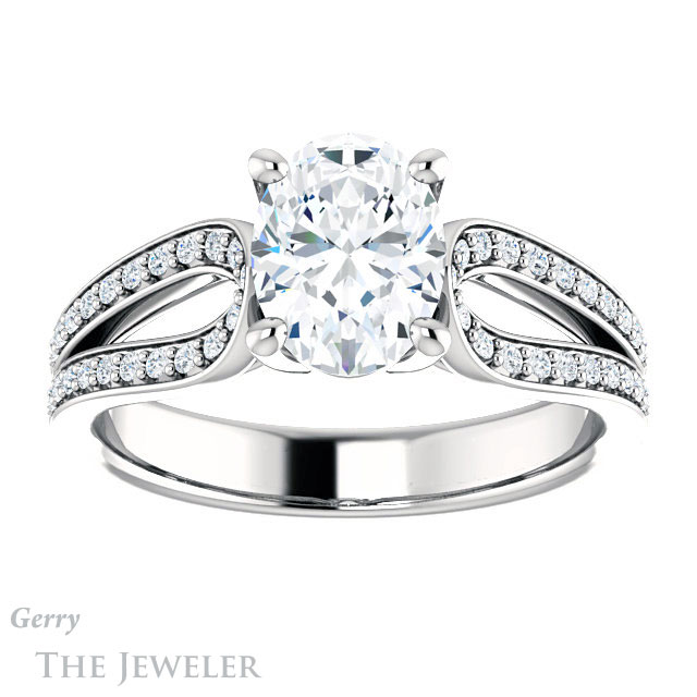 Oval Shaped Forever One Moissanite Engagement Ring #GTJ1198-oval-fo-w