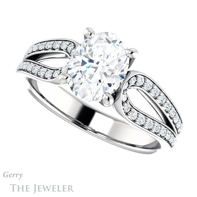 Oval Shaped Forever One Moissanite Engagement Ring #GTJ1198-oval-fo-w