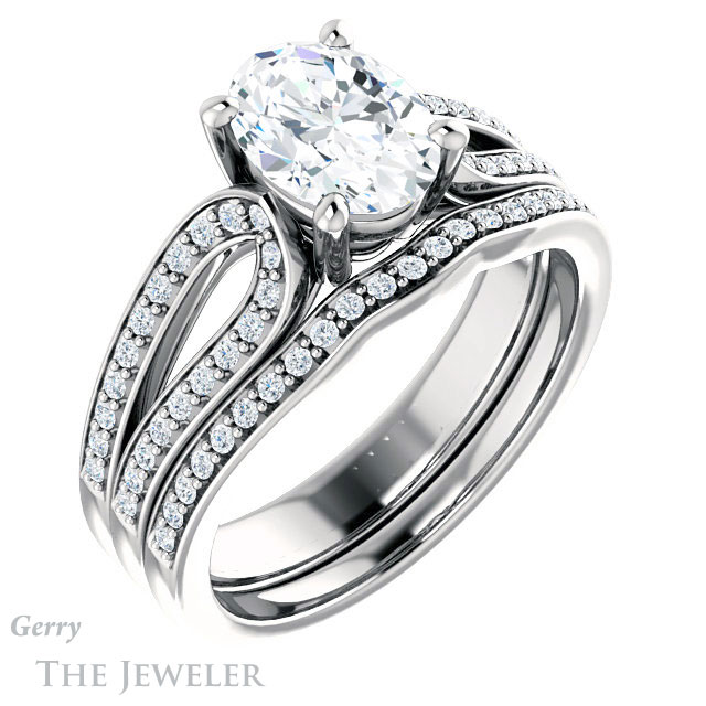 Oval Shaped Forever One Moissanite Engagement Ring #GTJ1198-oval-fo-w
