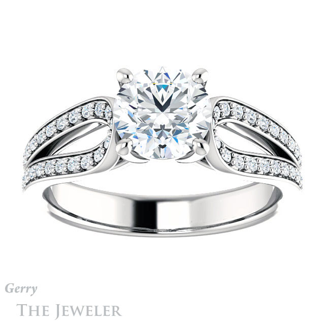 Round Cut Forever One Moissanite Engagement Ring #GTJ1198-round-fo-w