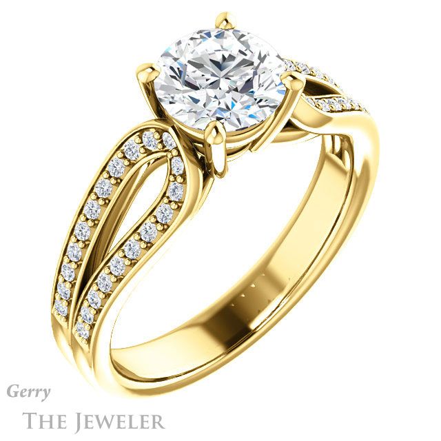 Round Cut Forever One Moissanite Engagement Ring #GTJ1198-round-fo-y
