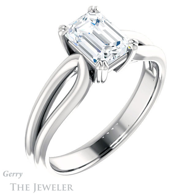 Emerald Cut Forever One Moissanite Engagement Ring #GTJ1200-emerald-fb-w 4 Emerald Cut Forever Brilliant Moissanite Engagement Ring #GTJ1200-emerald-fb-w