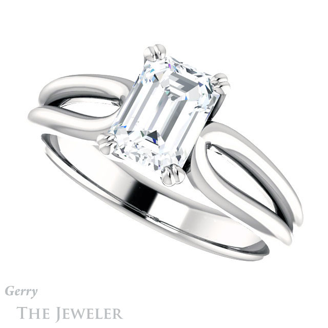 Emerald Cut Forever One Moissanite Engagement Ring #GTJ1200-emerald-fb-w 5 Emerald Cut Forever Brilliant Moissanite Engagement Ring #GTJ1200-emerald-fb-w