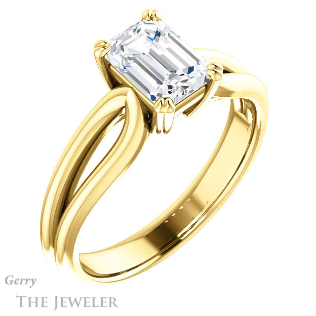 Emerald Cut Forever One Moissanite Engagement Ring #GTJ1200-emerald-fb-y 4 Emerald Cut Forever Brilliant Moissanite Engagement Ring #GTJ1200-emerald-fb-y