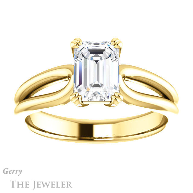 Emerald Cut Forever Brilliant Moissanite Engagement Ring #GTJ1200-emerald-fb-y