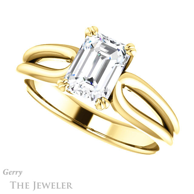 Emerald Cut Forever One Moissanite Engagement Ring #GTJ1200-emerald-fb-y 5 Emerald Cut Forever Brilliant Moissanite Engagement Ring #GTJ1200-emerald-fb-y