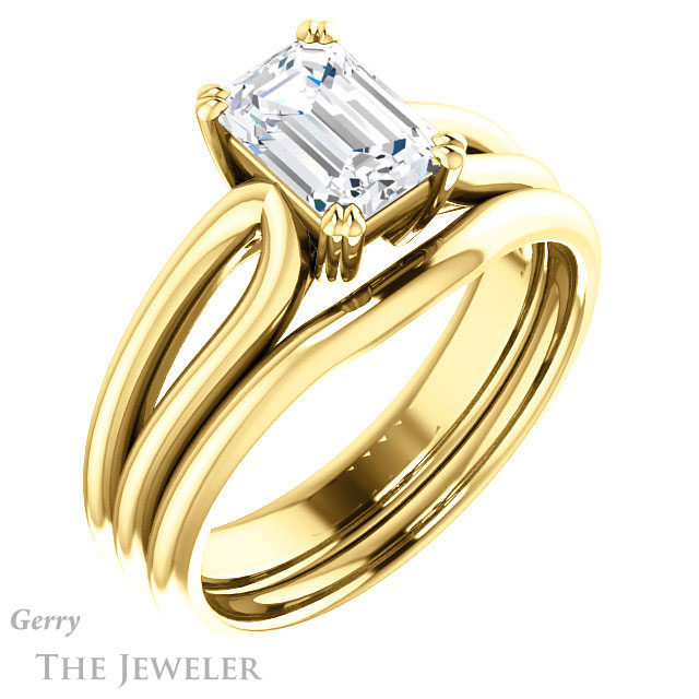 Emerald Cut Forever One Moissanite Engagement Ring #GTJ1200-emerald-fb-y 6 Emerald Cut Forever Brilliant Moissanite Engagement Ring #GTJ1200-emerald-fb-y