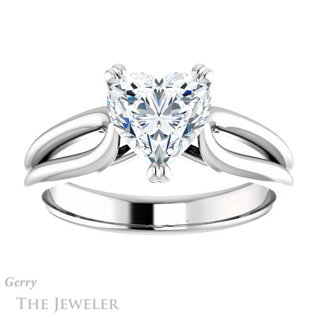 Heart Shaped Forever One Moissanite Engagement Ring #GTJ1200-heart-fb-w 1 Heart Shaped Forever Brilliant Moissanite Engagement Ring #GTJ1200-heart-fb-w