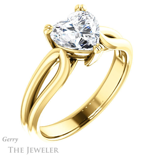 Heart Shaped Forever One Moissanite Engagement Ring #GTJ1200-heart-fb-y 4 Heart Shaped Forever Brilliant Moissanite Engagement Ring #GTJ1200-heart-fb-y