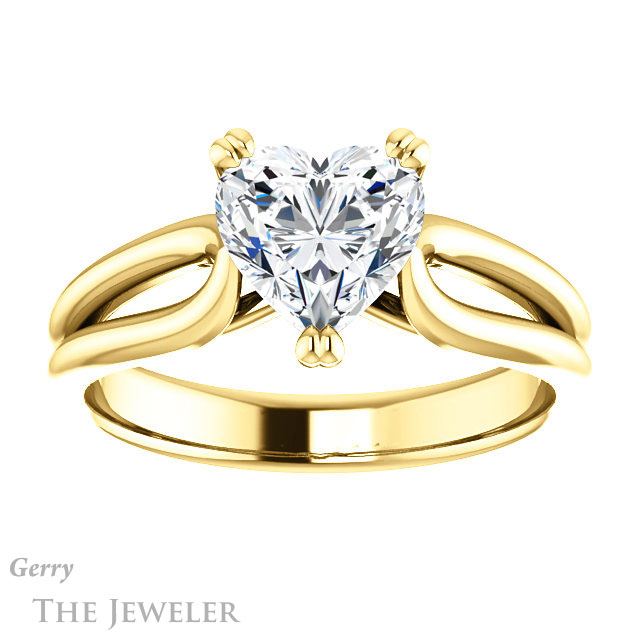 Heart Shaped Forever One Moissanite Engagement Ring #GTJ1200-heart-fb-y 1 Heart Shaped Forever Brilliant Moissanite Engagement Ring #GTJ1200-heart-fb-y