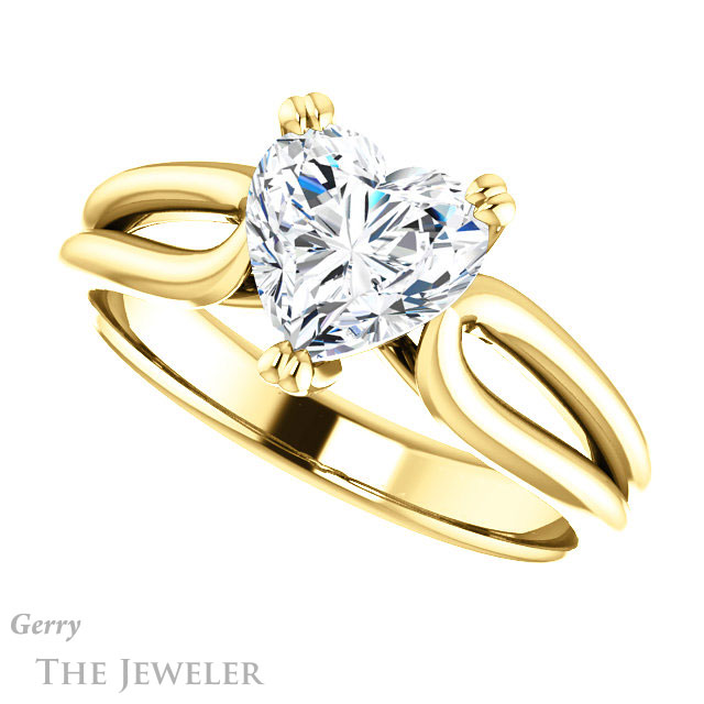 Heart Shaped Forever One Moissanite Engagement Ring #GTJ1200-heart-fb-y 5 Heart Shaped Forever Brilliant Moissanite Engagement Ring #GTJ1200-heart-fb-y