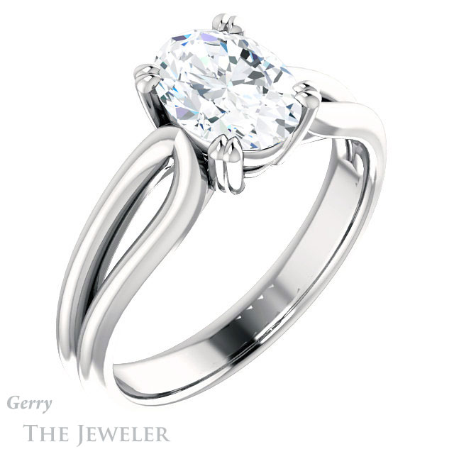Oval Shaped Forever One Moissanite Engagement Ring #GTJ1200-oval-fo-w 4 Oval Shaped Forever One Moissanite Engagement Ring #GTJ1200-oval-fo-w