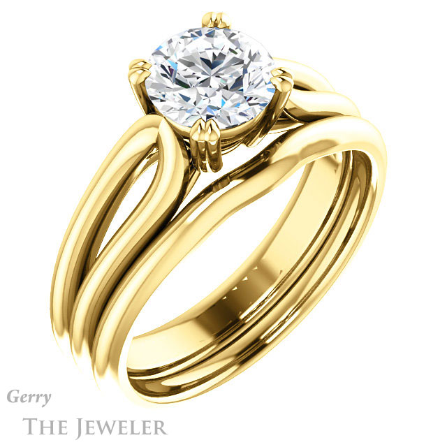 Round Cut Forever One Moissanite Engagement Ring #GTJ1200-round-fo-y