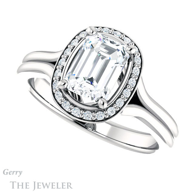 Emerald Cut Forever Brilliant Moissanite Engagement Ring #GTJ1202-emerald-fb-w