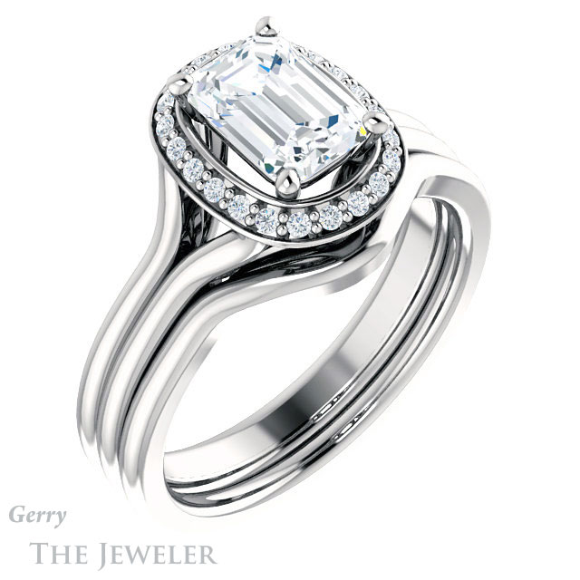 Emerald Cut Forever Brilliant Moissanite Engagement Ring #GTJ1202-emerald-fb-w