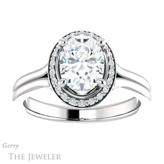 Oval Shaped Forever One Moissanite Engagement Ring #GTJ1202-oval-fo-w