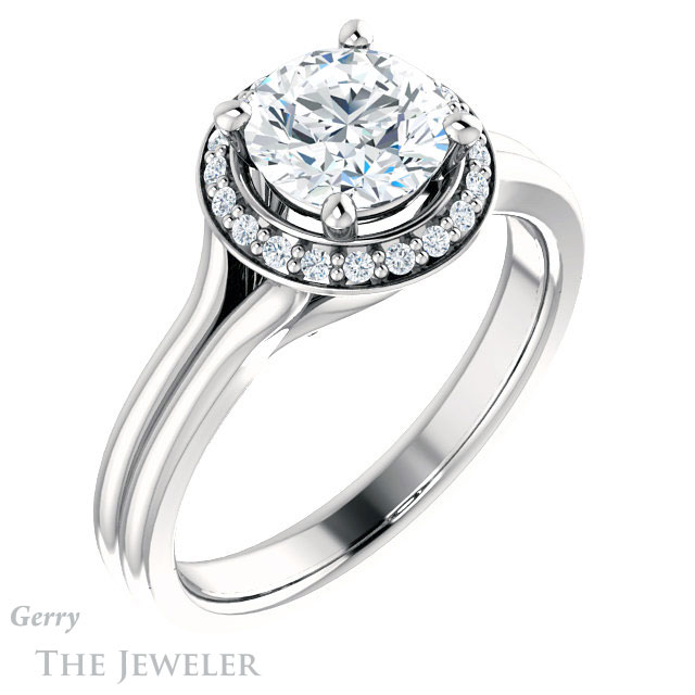 Round Cut Forever One Moissanite Engagement Ring #GTJ1202-round-fo-w