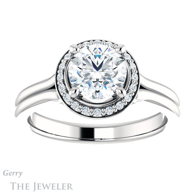 Round Cut Forever One Moissanite Engagement Ring #GTJ1202-round-fo-w