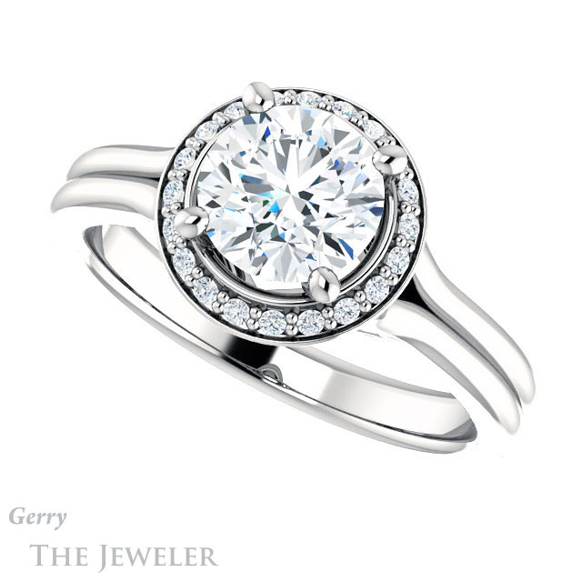 Round Cut Forever One Moissanite Engagement Ring #GTJ1202-round-fo-w