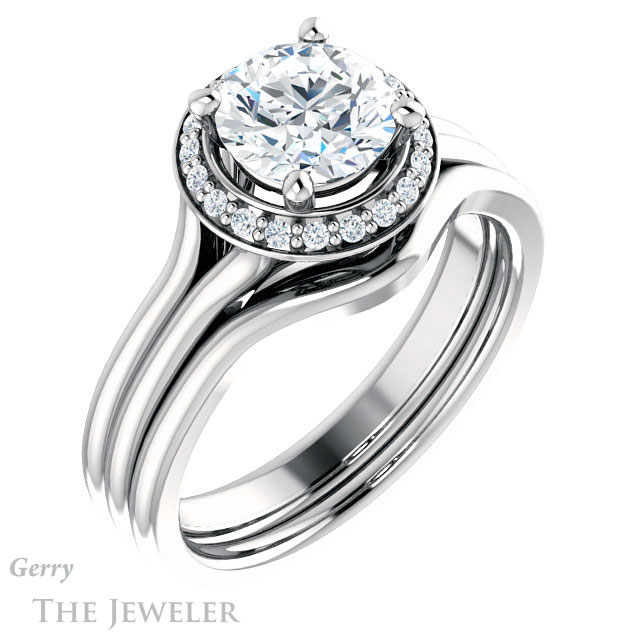Round Cut Forever One Moissanite Engagement Ring #GTJ1202-round-fo-w
