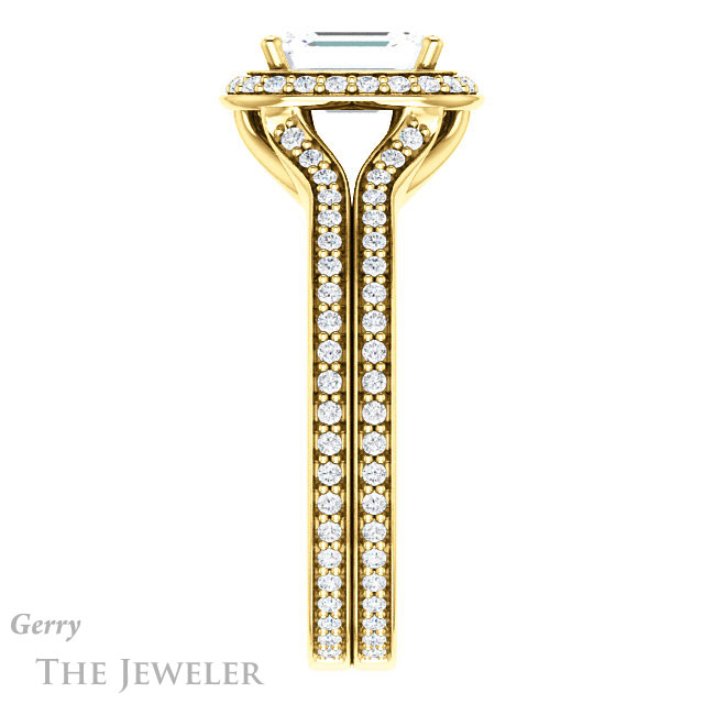 Emerald Cut Forever One Moissanite Engagement Ring #GTJ1203-emerald-fb-y 3 Emerald Cut Forever Brilliant Moissanite Engagement Ring #GTJ1203-emerald-fb-y