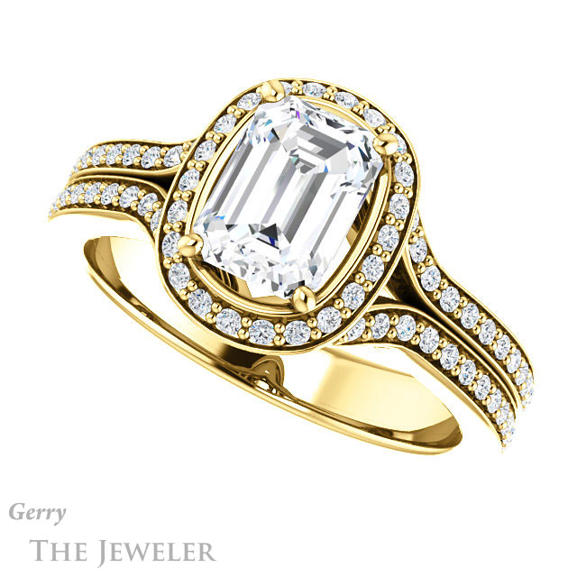 Emerald Cut Forever One Moissanite Engagement Ring #GTJ1203-emerald-fb-y 5 Emerald Cut Forever Brilliant Moissanite Engagement Ring #GTJ1203-emerald-fb-y