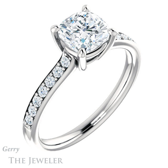 Cushion Cut Forever One Moissanite Engagement Ring #GTJ1206-cushion-fo-w 4 Cushion Cut Forever One Moissanite Engagement Ring #GTJ1206-cushion-fo-w