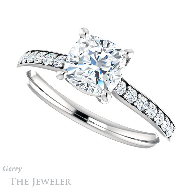 Cushion Cut Forever One Moissanite Engagement Ring #GTJ1206-cushion-fo-w 5 Cushion Cut Forever One Moissanite Engagement Ring #GTJ1206-cushion-fo-w