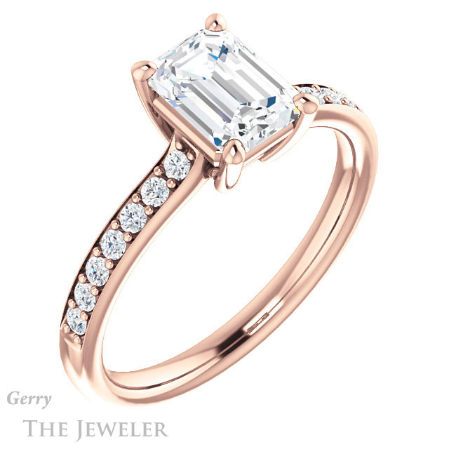 Emerald Cut Forever One Moissanite Engagement Ring #GTJ1206-emerald-fb-r 4 Emerald Cut Forever Brilliant Moissanite Engagement Ring #GTJ1206-emerald-fb-r