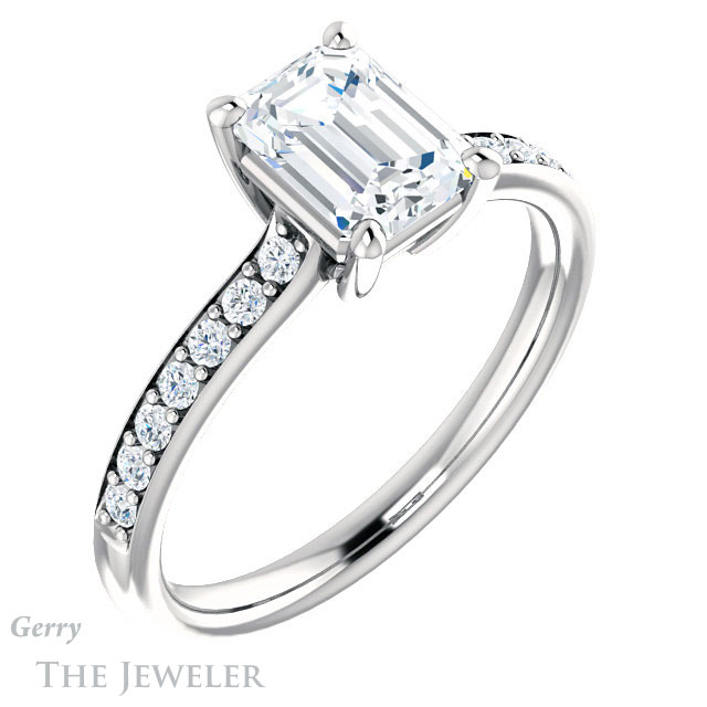 Emerald Cut Forever One Moissanite Engagement Ring #GTJ1206-emerald-fb-w 4 Emerald Cut Forever Brilliant Moissanite Engagement Ring #GTJ1206-emerald-fb-w