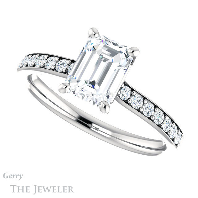 Emerald Cut Forever One Moissanite Engagement Ring #GTJ1206-emerald-fb-w 5 Emerald Cut Forever Brilliant Moissanite Engagement Ring #GTJ1206-emerald-fb-w