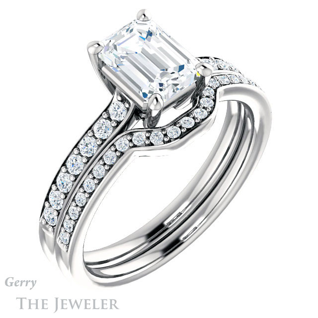 Emerald Cut Forever One Moissanite Engagement Ring #GTJ1206-emerald-fb-w 6 Emerald Cut Forever Brilliant Moissanite Engagement Ring #GTJ1206-emerald-fb-w