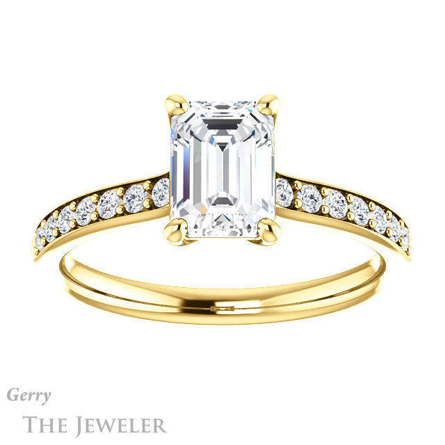 Emerald Cut Forever One Moissanite Engagement Ring #GTJ1206-emerald-fb-y 1 Emerald Cut Forever Brilliant Moissanite Engagement Ring #GTJ1206-emerald-fb-y