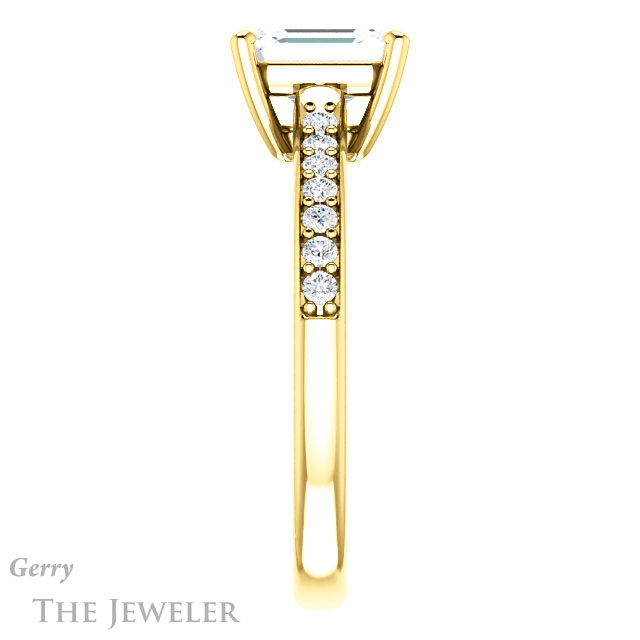 Emerald Cut Forever One Moissanite Engagement Ring #GTJ1206-emerald-fb-y 3 Emerald Cut Forever Brilliant Moissanite Engagement Ring #GTJ1206-emerald-fb-y
