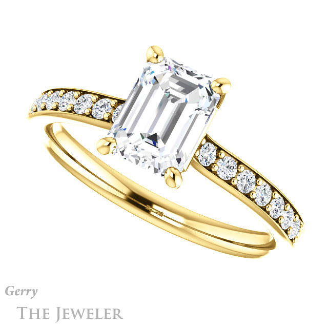 Emerald Cut Forever One Moissanite Engagement Ring #GTJ1206-emerald-fb-y 5 Emerald Cut Forever Brilliant Moissanite Engagement Ring #GTJ1206-emerald-fb-y