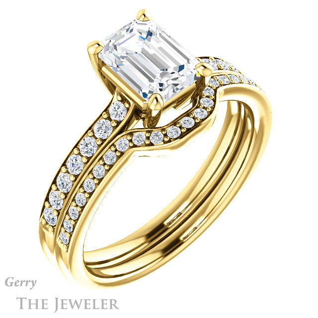 Emerald Cut Forever One Moissanite Engagement Ring #GTJ1206-emerald-fb-y 6 Emerald Cut Forever Brilliant Moissanite Engagement Ring #GTJ1206-emerald-fb-y