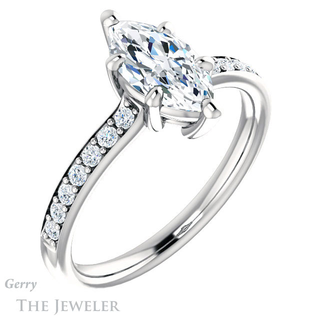 Marquise Cut Forever One Moissanite Engagement Ring #GTJ1206-marquise-fb-w 4 Marquise Cut Forever Brilliant Moissanite Engagement Ring #GTJ1206-marquise-fb-w