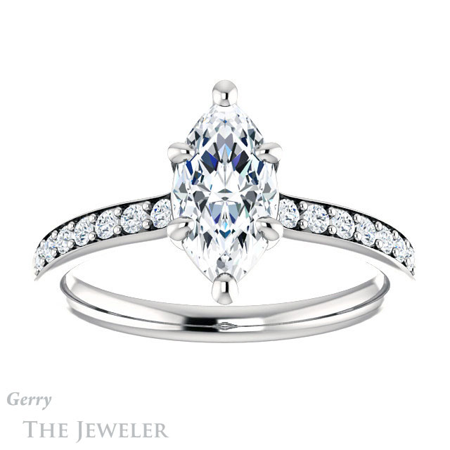 Marquise Cut Forever One Moissanite Engagement Ring #GTJ1206-marquise-fb-w 1 Marquise Cut Forever Brilliant Moissanite Engagement Ring #GTJ1206-marquise-fb-w