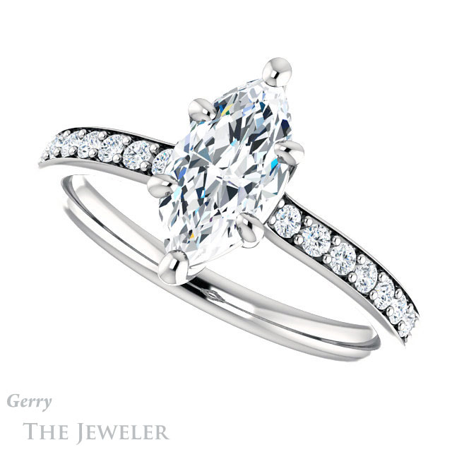 Marquise Cut Forever One Moissanite Engagement Ring #GTJ1206-marquise-fb-w 5 Marquise Cut Forever Brilliant Moissanite Engagement Ring #GTJ1206-marquise-fb-w
