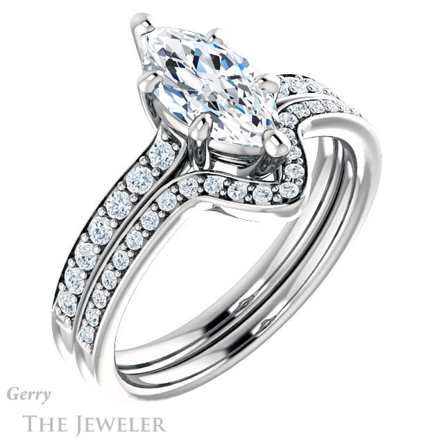 Marquise Cut Forever One Moissanite Engagement Ring #GTJ1206-marquise-fb-w 6 Marquise Cut Forever Brilliant Moissanite Engagement Ring #GTJ1206-marquise-fb-w