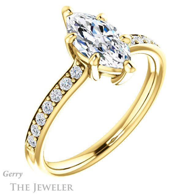 Marquise Cut Forever One Moissanite Engagement Ring #GTJ1206-marquise-fb-y 4 Marquise Cut Forever Brilliant Moissanite Engagement Ring #GTJ1206-marquise-fb-y