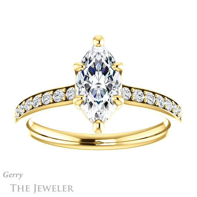 Marquise Cut Forever One Moissanite Engagement Ring #GTJ1206-marquise-fb-y 1 Marquise Cut Forever Brilliant Moissanite Engagement Ring #GTJ1206-marquise-fb-y