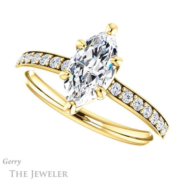 Marquise Cut Forever One Moissanite Engagement Ring #GTJ1206-marquise-fb-y 5 Marquise Cut Forever Brilliant Moissanite Engagement Ring #GTJ1206-marquise-fb-y