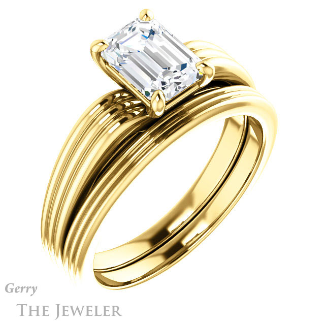 Emerald Cut Forever Brilliant Moissanite Engagement Ring #GTJ1207-emerald-fb-y