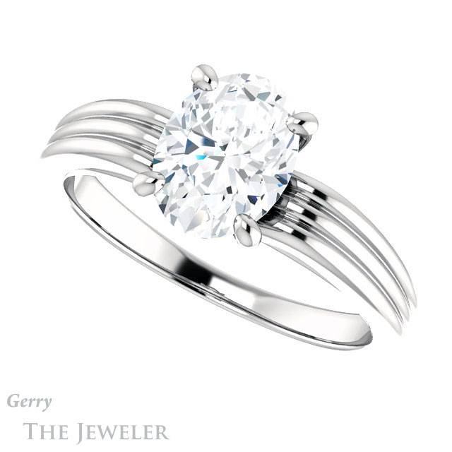 Oval Shaped Forever One Moissanite Engagement Ring #GTJ1207-oval-fo-w