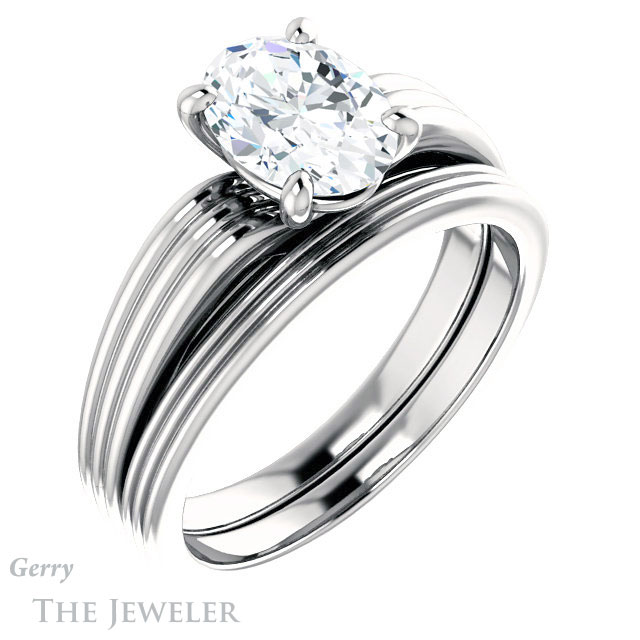 Oval Shaped Forever One Moissanite Engagement Ring #GTJ1207-oval-fo-w